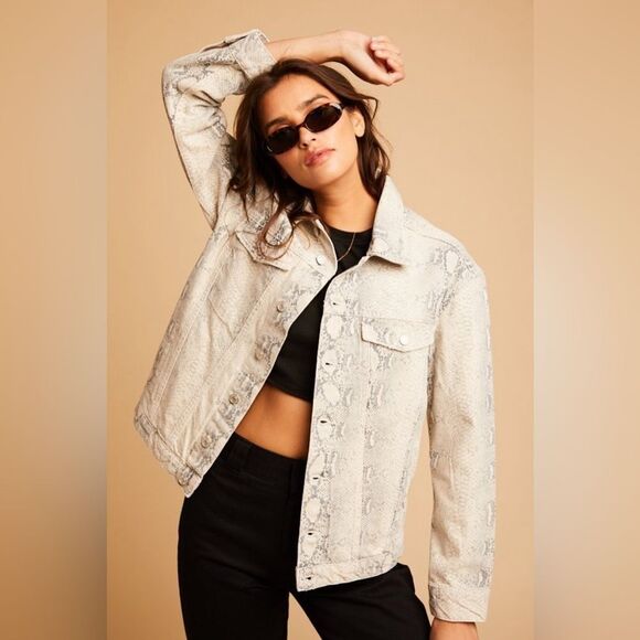 Free People Snake Trucker Jacket in Ivory - Picture 4 of 11
